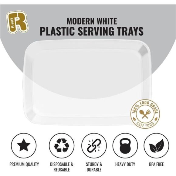 Clear Plastic Serving Trays 6 Pack Heavy Duty Rectangular Party Food Platters - Picture 5 of 6